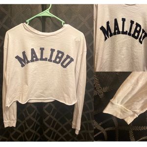 White Cropped MALIBU Long Sleeve Shirt// size M